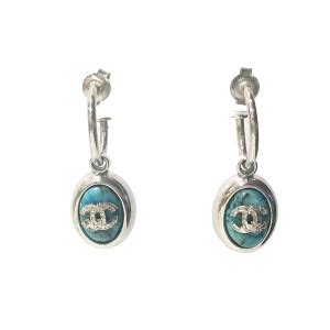 chanel turquoise loop piercing earrings|Chanel crochet earrings.